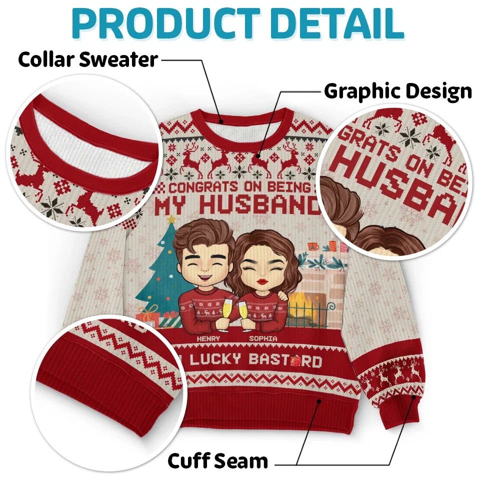 Cheers To Having You As My Husband - Couple Personalized Custom Ugly Sweatshirt - Unisex Wool Jumper - Christmas Gift For Husband, Wife, Couple