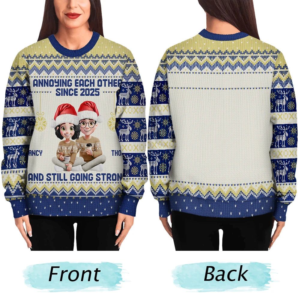 Annoying Each Other Since Year 3D Effect Couple - Personalized Unisex Ugly Sweater