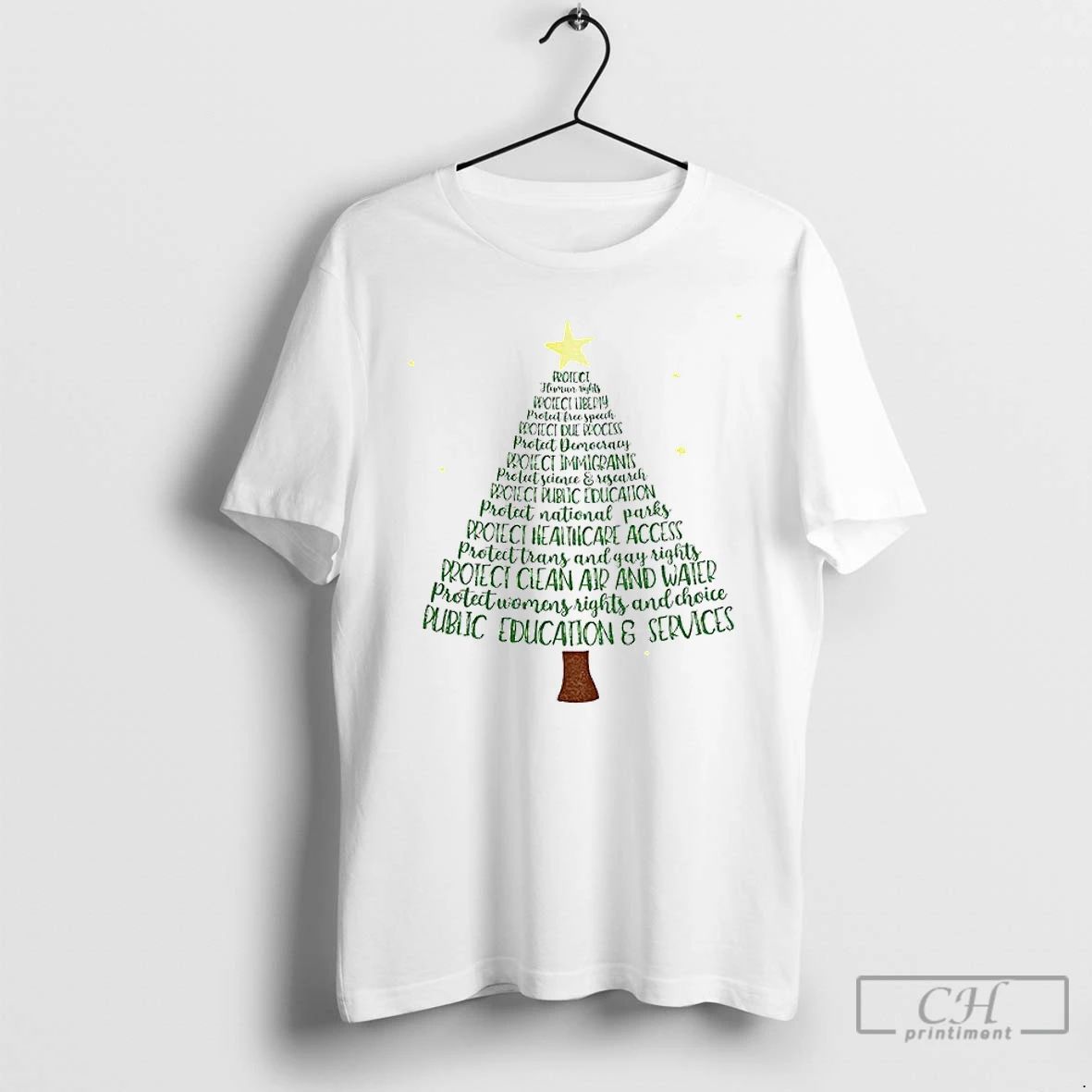 Classic Protect Democracy Christmas Tree Anti Trump Fascism T Shirts